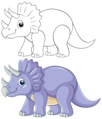 Canlı renkleri ve eğlenceli stili olan sevimli triceratops çizimi, çocukların eğitim materyalleri ya da dekorasyonu için mükemmel.