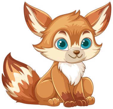 Canlı renkler ve oyuncu bir stili olan, büyük mavi gözlü bir tilkinin sevimli vektör çizimi