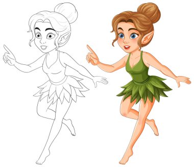 Sivri kulaklı, parlak yeşil elbiseli, kahverengi saçlı çekici bir peri. Çok yönlü kullanım için renkli ve özet sürümleri içerir