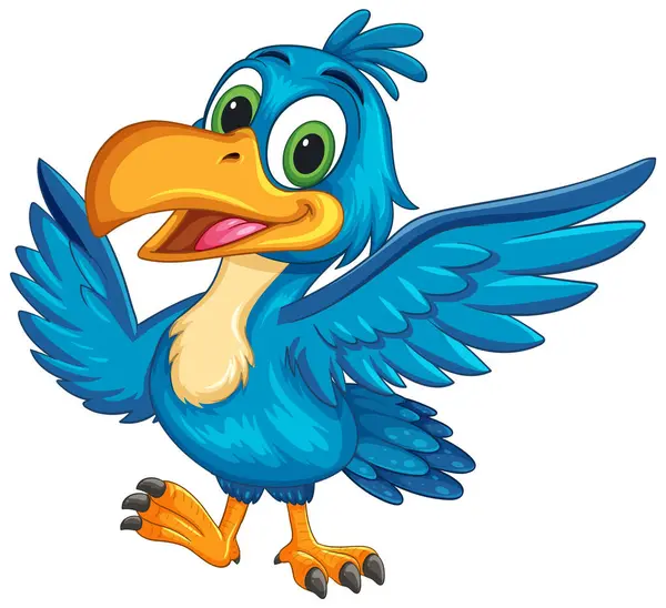 Parlak mavi tüyleri ve anlamlı gözleri olan neşeli bir boynuz gagasının renkli vektör çizimi, çocuk medyası için mükemmel.