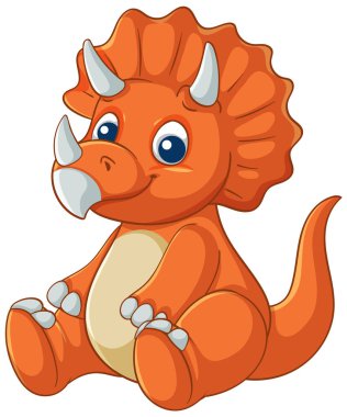 Sevimli turuncu triceratoplar, neşeli ifadeler, canlı renkler ve düz vektör çizgileri. Çocukların içeriği ve eğitim materyalleri için mükemmel