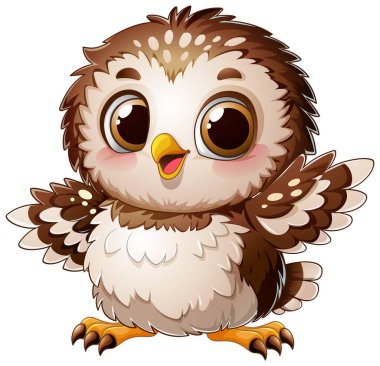 Büyük anlamlı gözleri olan sevimli çizgi film baykuşu.