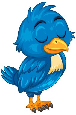 Kapalı gözlü, canlı renklerde ve çizgi film tarzında şirin mavi bir kuşun vektör çizimi. Oyuncu tasarımlar için ideal