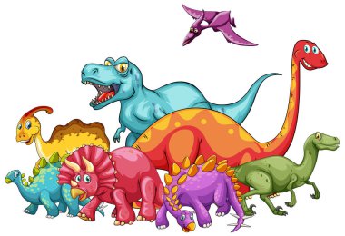 Çeşitli dinozorların eğlenceli bir şekilde canlandırılması, eğitici materyaller ve çocukların içeriği için ideal