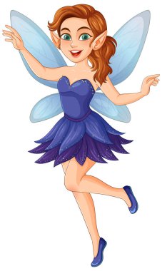 Canlı renklerle büyüleyici bir peri çizimi, narin kanatlar ve neşeli bir poz sergiliyor. Fantezi temalı projeler için ideal