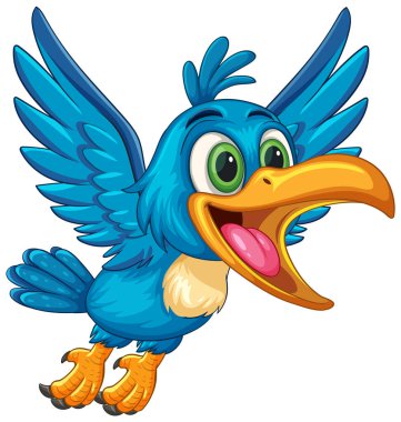 Abartılı özellikleri, dinamik renkleri ve neşeli ifadesini gösteren neşeli mavi boynuz gagasının canlı vektör çizimi