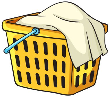 Sarı bir çamaşır sepetinin kumaşlı temsili. Kalın renkler ve temiz çizgiler modern, basit bir tasarım oluşturur