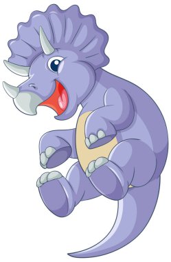 Pürüzsüz çizgiler ve parlak renkler içeren, neşeli bir mor triceratops vektör illüstrasyonu