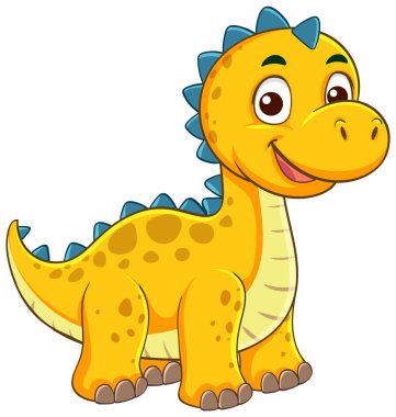 Canlı renkleri ve neşeli ifadesiyle parlak, dost canlısı dinozor çizimi. Çocuk medyası ve eğitim içeriği için ideal