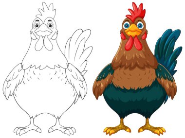 Canlı renkleri ve özeti olan ayrıntılı horoz