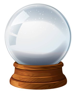 Ahşap tabanlı kristal kürenin vektör çizimi, temiz, minimalist tarzda ve yumuşak ışıklandırma efektleriyle