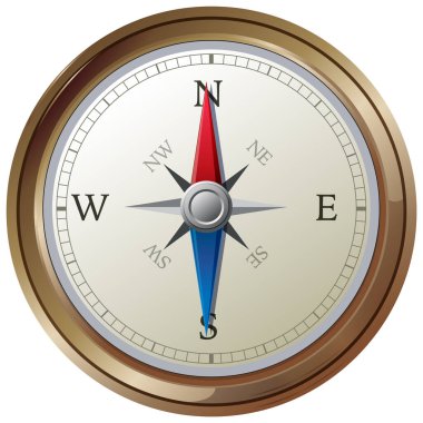 Metalik tonları ve ana yönleri olan bir pusulanın ayrıntılı vektör çizimi. Özellikleri gerçekçi gölgeleme ve parlak bir görünüm.