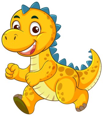 Parlak renkleri ve arkadaş canlısı ifadesi olan oyuncu dinozor çizimi. Çocuk medyası ve eğitim materyalleri için ideal