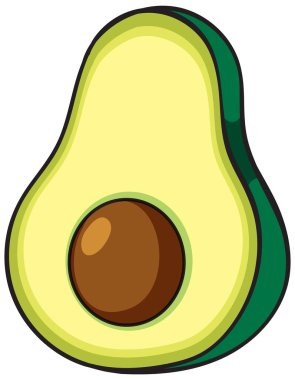 Dilimlenmiş, tohumu olan, cesur hatları ve canlı yeşil renkleri olan bir avokadonun renkli vektör çizimi