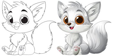 Büyük gözleri ve tüylü kuyruğu olan sevimli çizgi film tilkisi.