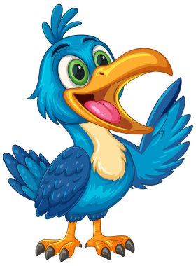 Neşeli bir boynuz gagasının canlı vektör çizimi dinamik bir duruşta, cesur renkler ve oyuncu ifadelerle