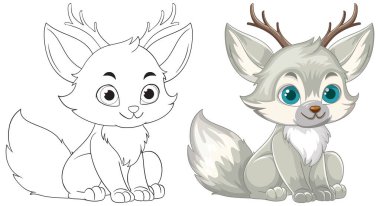 Geyik boynuzları vektör stilinde, canlı renkleri ve temiz çizgileri olan sevimli bir tilki. Çocuk medyası ve eğlenceli tasarımlar için mükemmel.