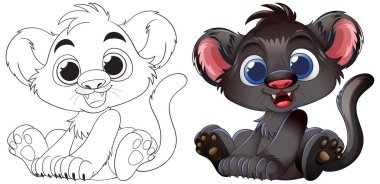 Büyük anlamlı gözleri olan sevimli çizgi film aslanı yavrusu.