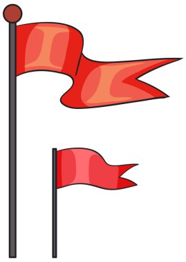Siyah bayrak direkleri üzerinde iki stilize kırmızı bayrak, düz vektör tasarımı kalın, minimal renkler.