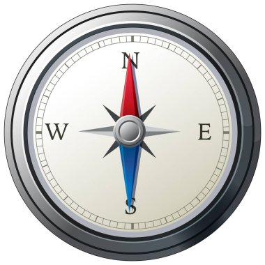 Klasik metalik bir pusulanın canlı vektör çizimi, navigasyon, keşif ve macerayı sembolize eder.