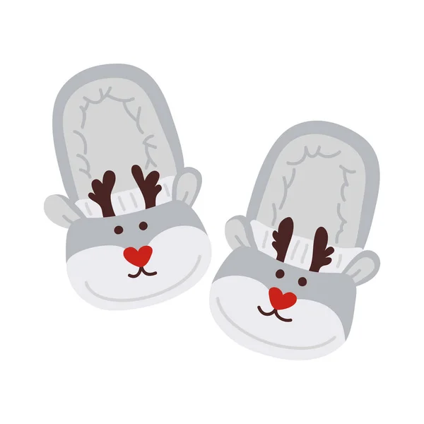 Vector Illustration Cute Deer Doodle Slippers Digital Stamp Greeting Card — Stock Vector