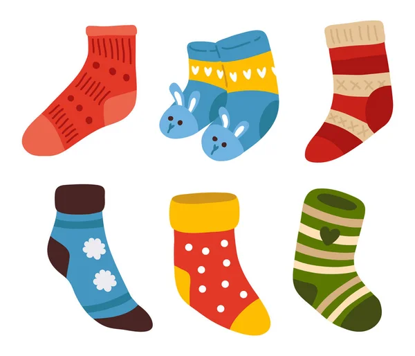 Мила Векторна Колекція Барвистих Зимових Різних Дитячих Шкарпеток — стоковий вектор