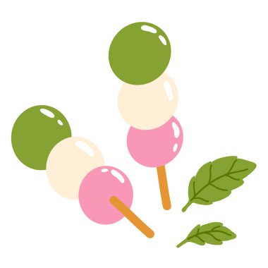 Parmak izi, tasarım, tebrik kartı, çıkartma, simge için sevimli lolipop doodle asian yemek dango vektör ilüstrasyonu