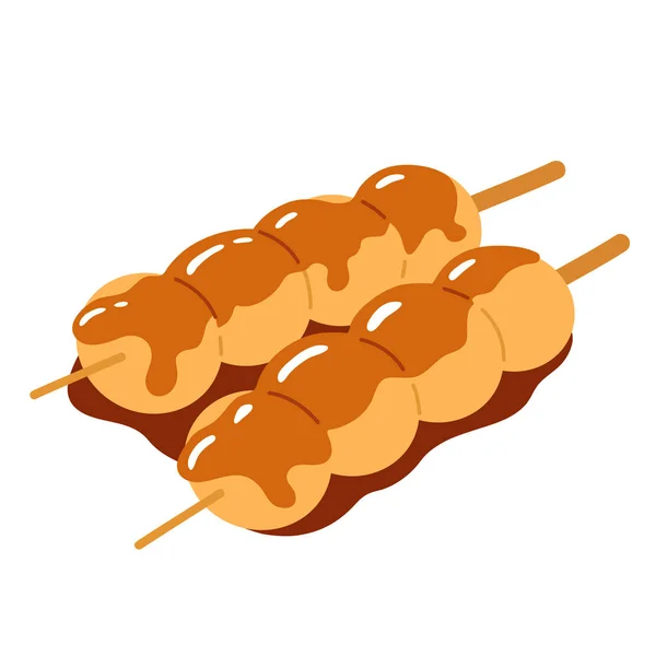Vektor Illustration Des Niedlichen Lutscher Doodle Asiatisches Essen Mitarashi Dango — Stockvektor