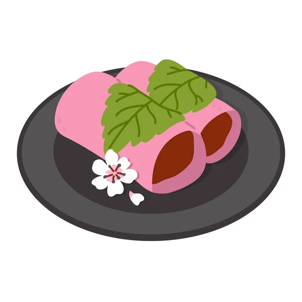Vector Illustration Cute Doodle Asian Food Sakura Mochi Print Design — Stock Vector