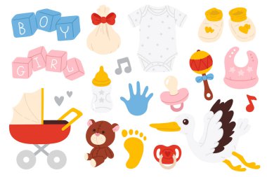 Vector illustration set of cute doodle baby goods for digital stamp,greeting card,sticker,icon,design