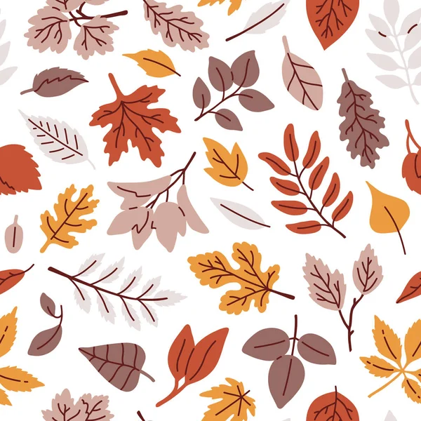 表面パターンデザインのための秋の葉シルエットとベクトルシームレスな背景パターン — ストックベクタ