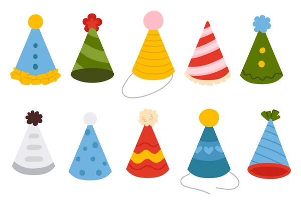 Векторная Иллюстрация Набор Милых Каракулей Цветные Шляпы Цифровой Печати Поздравительная — стоковый вектор
