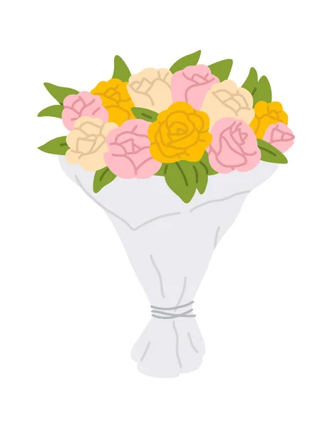 Vector Illustration Cute Doodle Bouquet Roses Digital Stamp Greeting Card Stock Illustration