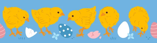 供数码邮票 复活节设计用的可爱小鸭宝宝的无缝图案线 — 图库矢量图片