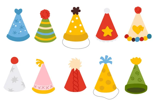 Векторная Иллюстрация Набор Милых Каракулей Цветные Шляпы Цифровой Печати Поздравительная — стоковый вектор