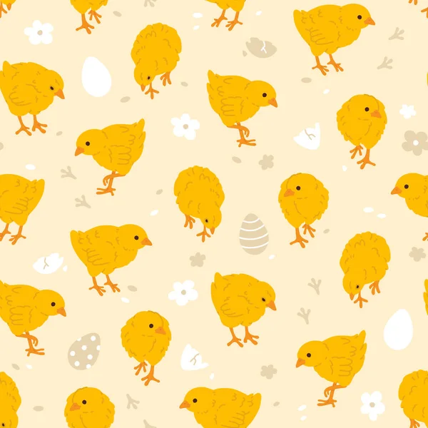 Vector Seamless Background Pattern Yellow Chicks Surface Pattern Design — Stock Vector