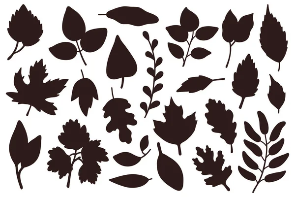 Illustration Vectorielle Jeu Jolies Silhouettes Doodle Feuilles Automne Pour Timbre — Image vectorielle