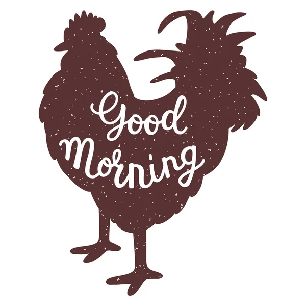 Карикатурный Силуэт Петуха Надписью Доброе Утро — стоковый вектор
