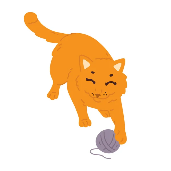 Vector Illustration Cute Cartoon Cat Playing Digital Stamp Greeting Card — Stock Vector