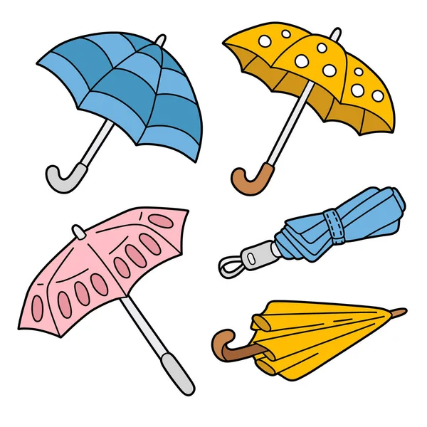 Conjunto Vectores Dibujo Paraguas Dibujos Animados — Vector de stock