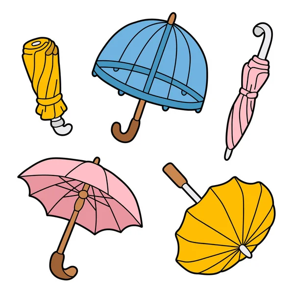 Conjunto Vectores Dibujo Paraguas Dibujos Animados Ilustración De Stock
