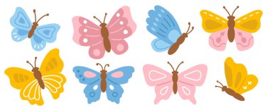 Dijital damga, tebrik kartı, etiket, simge, tasarım için sevimli kelebeklerin vektör çizimi