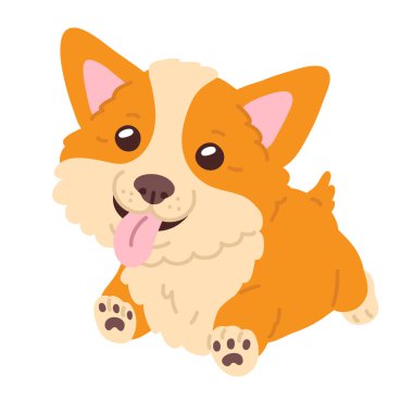 Dijital damga, tebrik kartı, çıkartma, ikon, tasarım için şirin karalama Corgi köpek yavrusu.