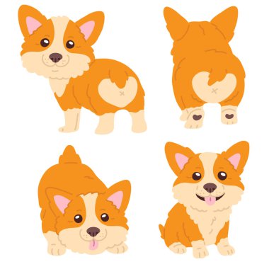Dijital damga, tebrik kartı, çıkartma, simge, tasarım için şirin karalama corgi köpeklerinin vektör çizimi