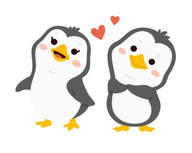 Dijital damga, tebrik kartı, çıkartma, simge, tasarım için sevimli karalama penguenleri