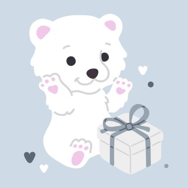 Dijital damga, tebrik kartı, etiket, simge, tasarım için şirin karalama bebek kutup yavrusu