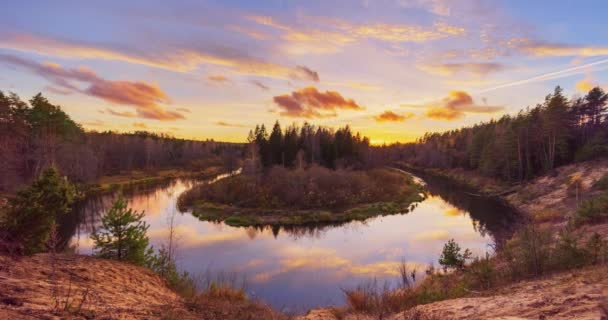 River Bend Timelapse Dramatic Evening Light Timelapse Sventoji Folyó Litvánia — Stock videók