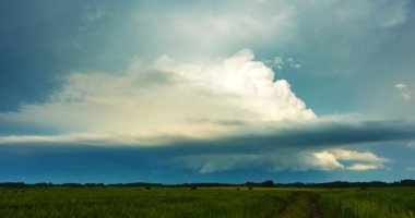 Time lapse of tornado warned supercell storm rolling through the fields. Amazing white supercell tour rising in the sky. 4k timelapse video