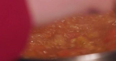 Boiling soup. Slow motion video of boiling soup. High quality 4k footage