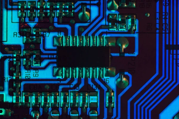 Sfondo Circuito Blu Dettagli Ravvicinati Microchip Foto Alta Qualità — Foto Stock